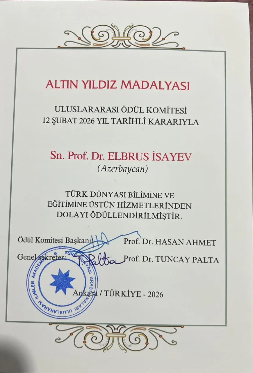 NDU-nun rektoru Elbrus İsayev “Altın Yıldız” medalı ilə təltif olunub